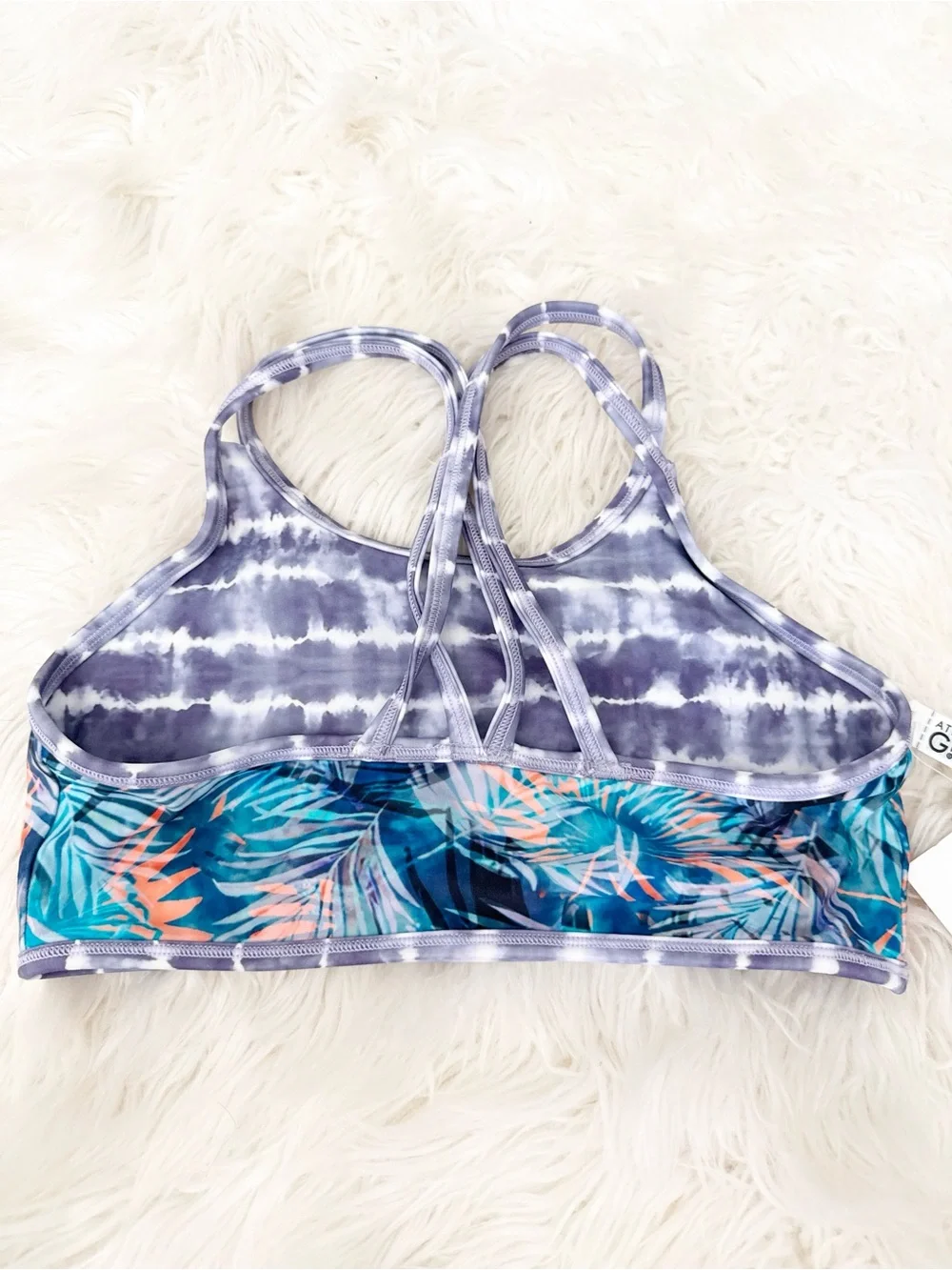 Athleta Girls' Tropical Leaf One-Piece Swim Top in Blue, Teal & Coral